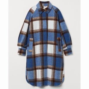 NEW H&M Blue Plaid Oversized Coat Size XS